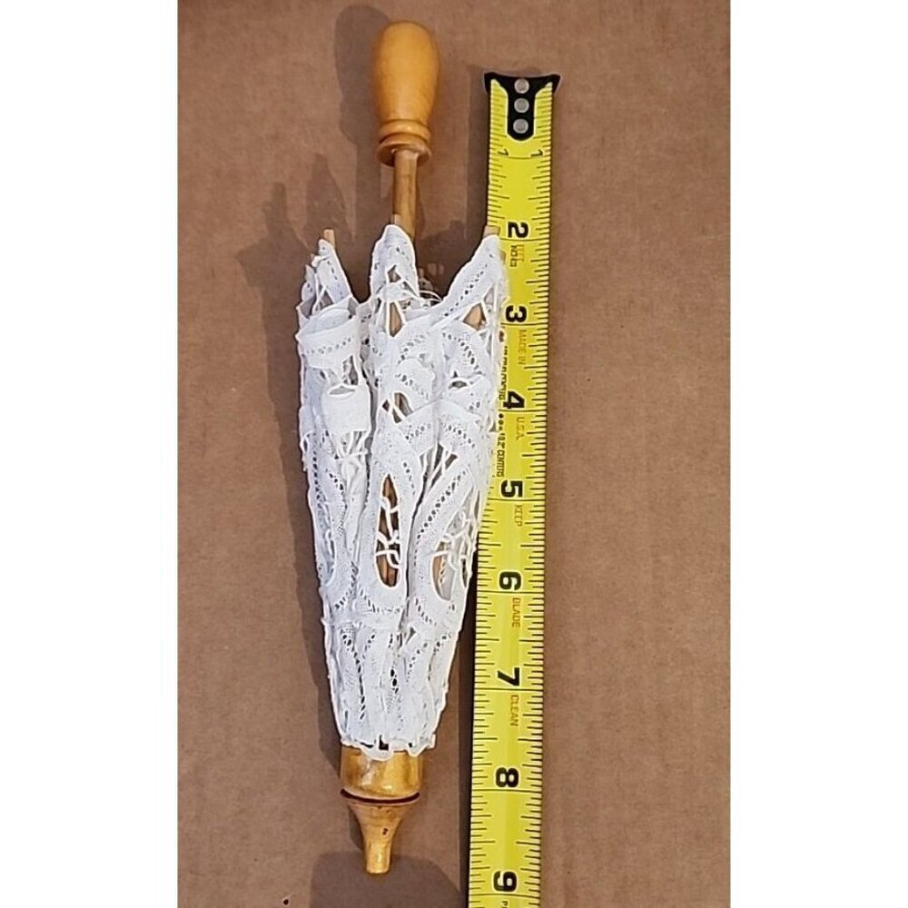Parasol/Umbrella DOLL 9" Battenburg Lace TYPE Wood~8 SECTIONS GORGEOUS LACE - Picture 11 of 11